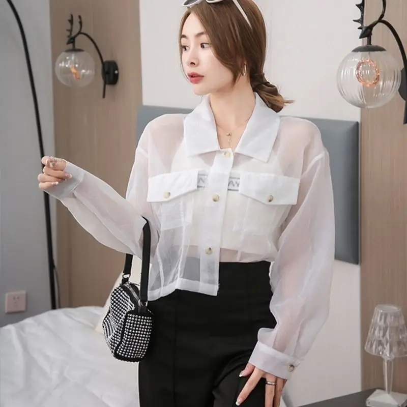 Stylish Solid Color Pockets Button Casual Chiffon Shirt Female Clothing 2024 summer New Oversized Loose Tops Commute Blouse