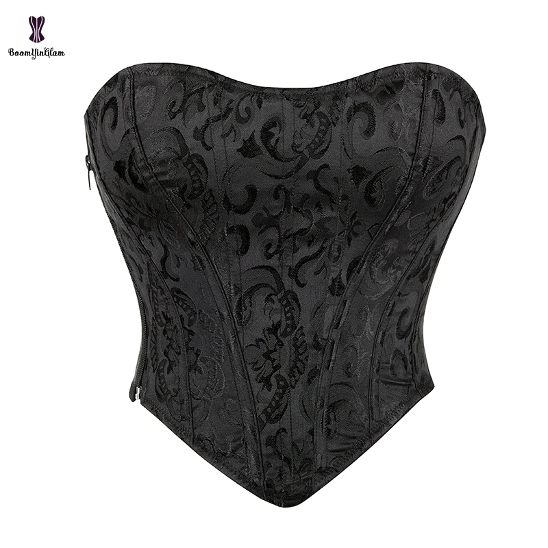 Plus Size Xs-6XL Gothic Corselet Women 16 Plastic Bones Bandage Bustier Brocade Simple Floral Lace Up Corset Top With Side Zip