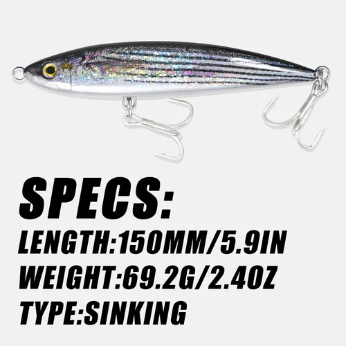 Imagen 2 del producto B & U-señuelo de pesca hundido en el mar con impresión 3D, cebo adhesivo, lápiz, agua superior, 150mm, 69,2g, GT, palo de pesca de agua salada, cebo Artificial