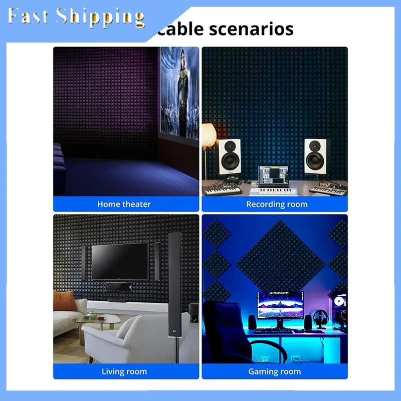 

12 PCS Acoustic Soundproof Foam Sound Absorbing Panels Sound Insulation Panels Wedge Black Polyurethane For Studio Walls Ceiling