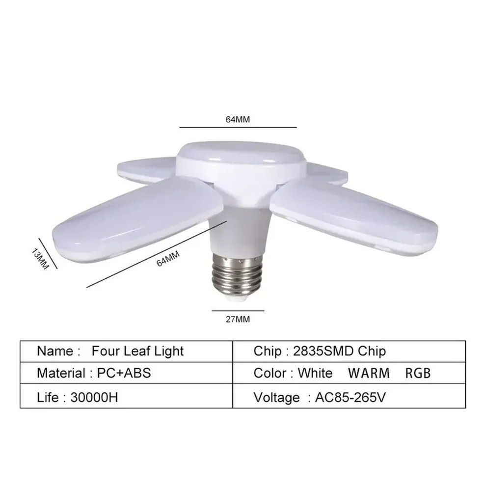 E27 LED 전구 팬 블레이드 타이밍 램프 AC220V 28W 접이식 Led 전구 Lampada 야간 조명, 홈 천장 조명