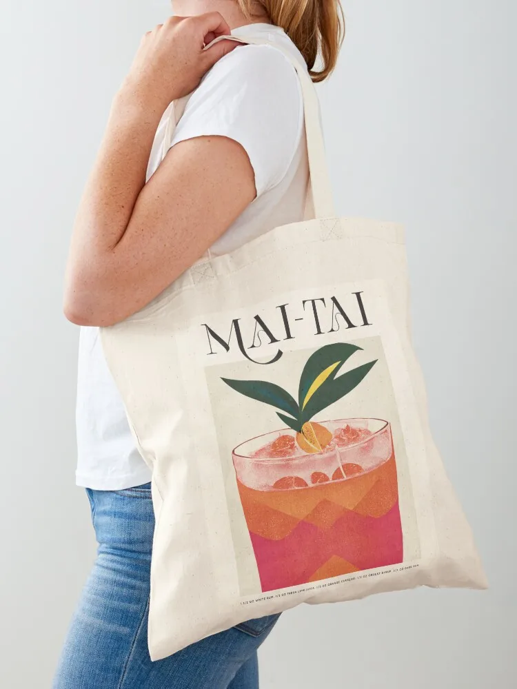Mai Tai Retro Cocktail Poster Pineapple Bar Prints, Vintage Drinks, Recipe, Wall Art Tote Bag female bag canvas bags