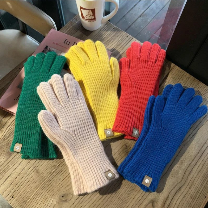 Solid Color Warm Gloves Autumn Winter Knitted Dividing Fingers Touchable Screen Mittens Multicolored Minimalist Soft Gloves