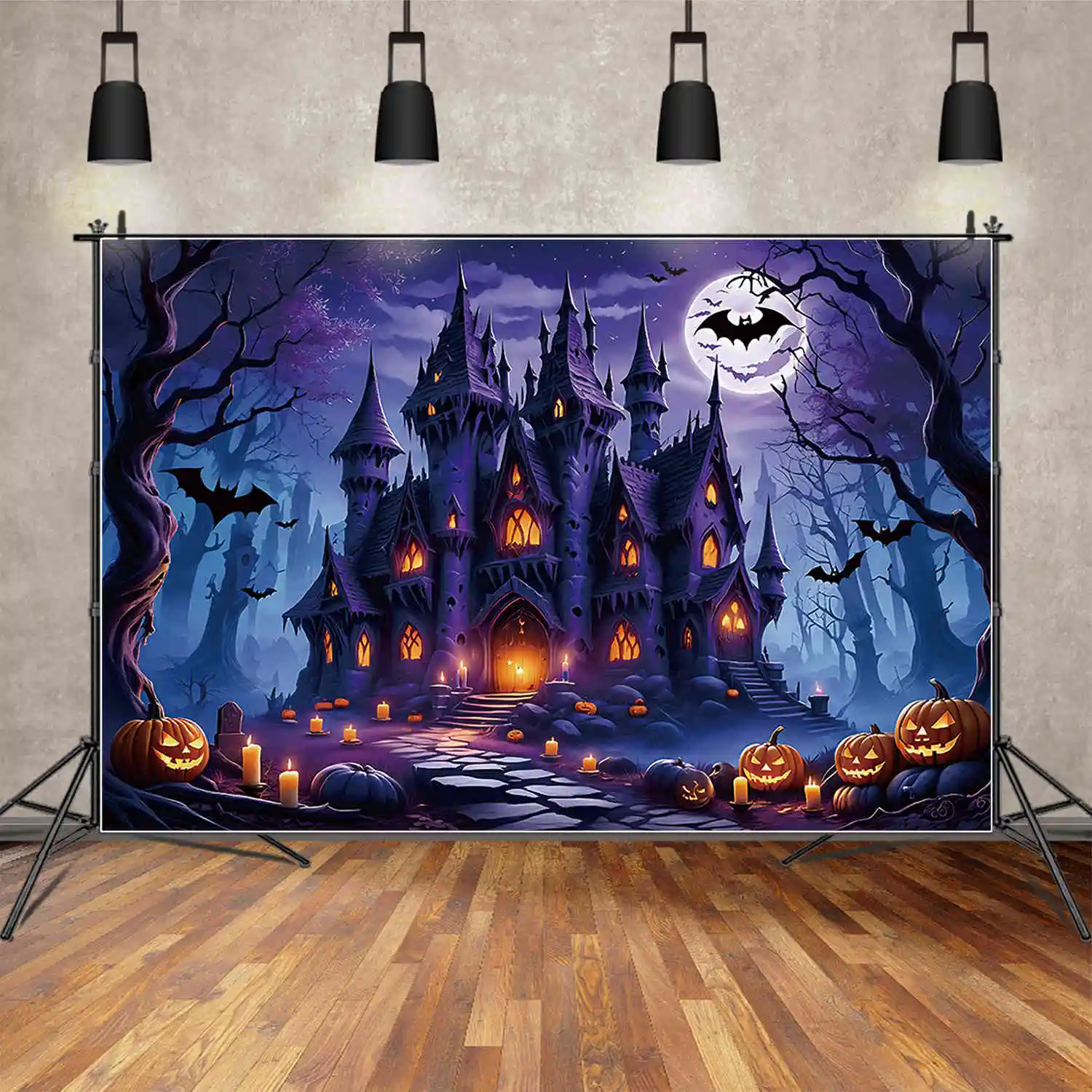 MOON.QG 2025 Halloween Party Photography Background Jack O Lantern Pumpkin Castle Photozone Backdrop Baby Studio Props