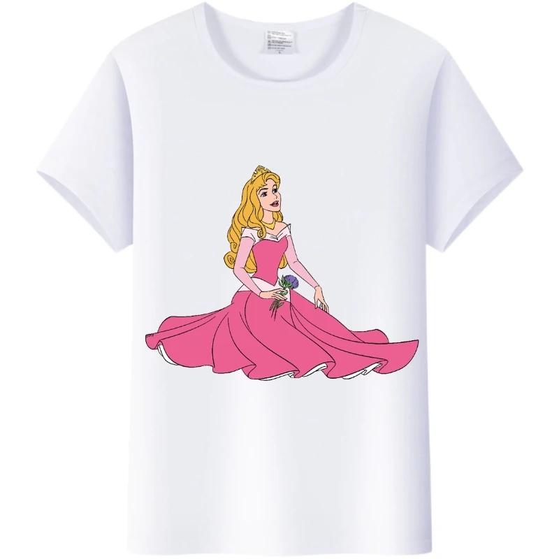 Casual Disney Cartoon Tee Sleeping Beauty Princess Graphics Shirt Women Summer Punk Top Plus Size T-Shirts Clothes Ladies Blouse