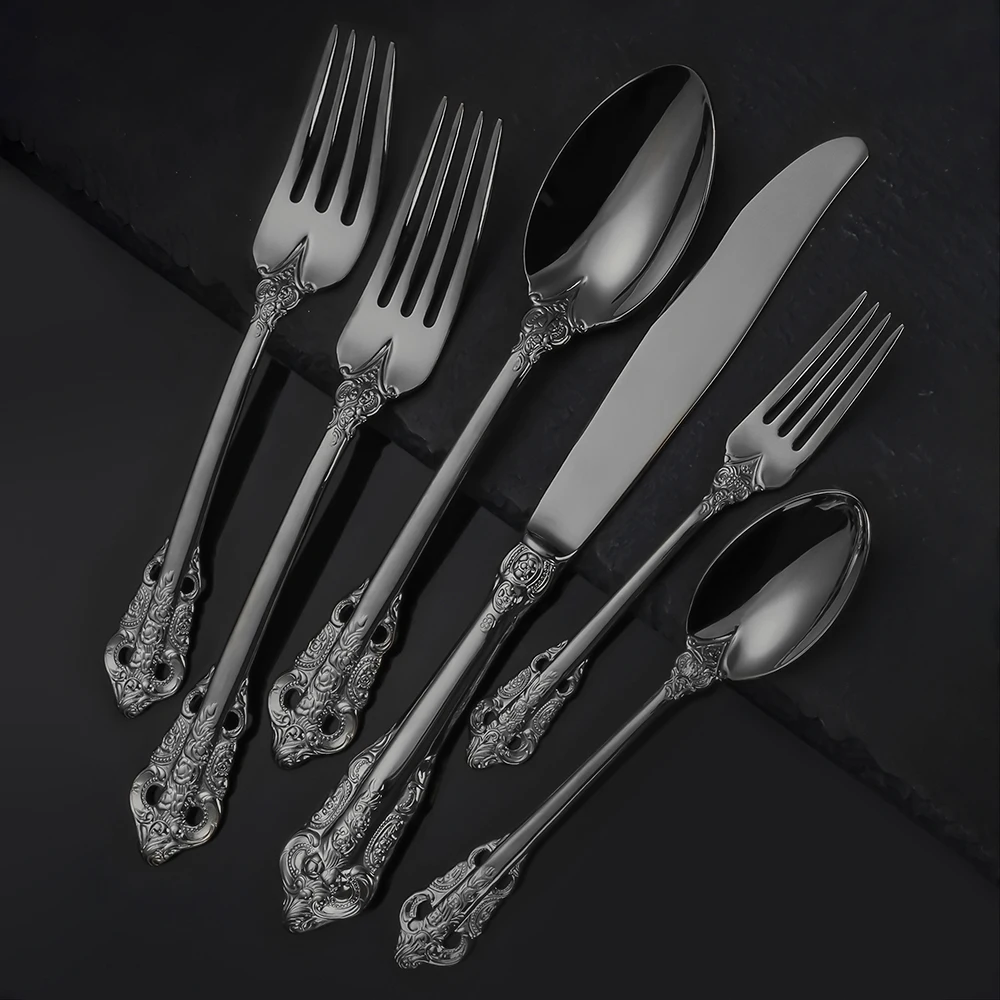 Gold Luxury Dinnerware Flatware, Dining Stainless Steel Western Silverware, Palace Style, Royal Golden Table Silverware, 4, 5 Pi