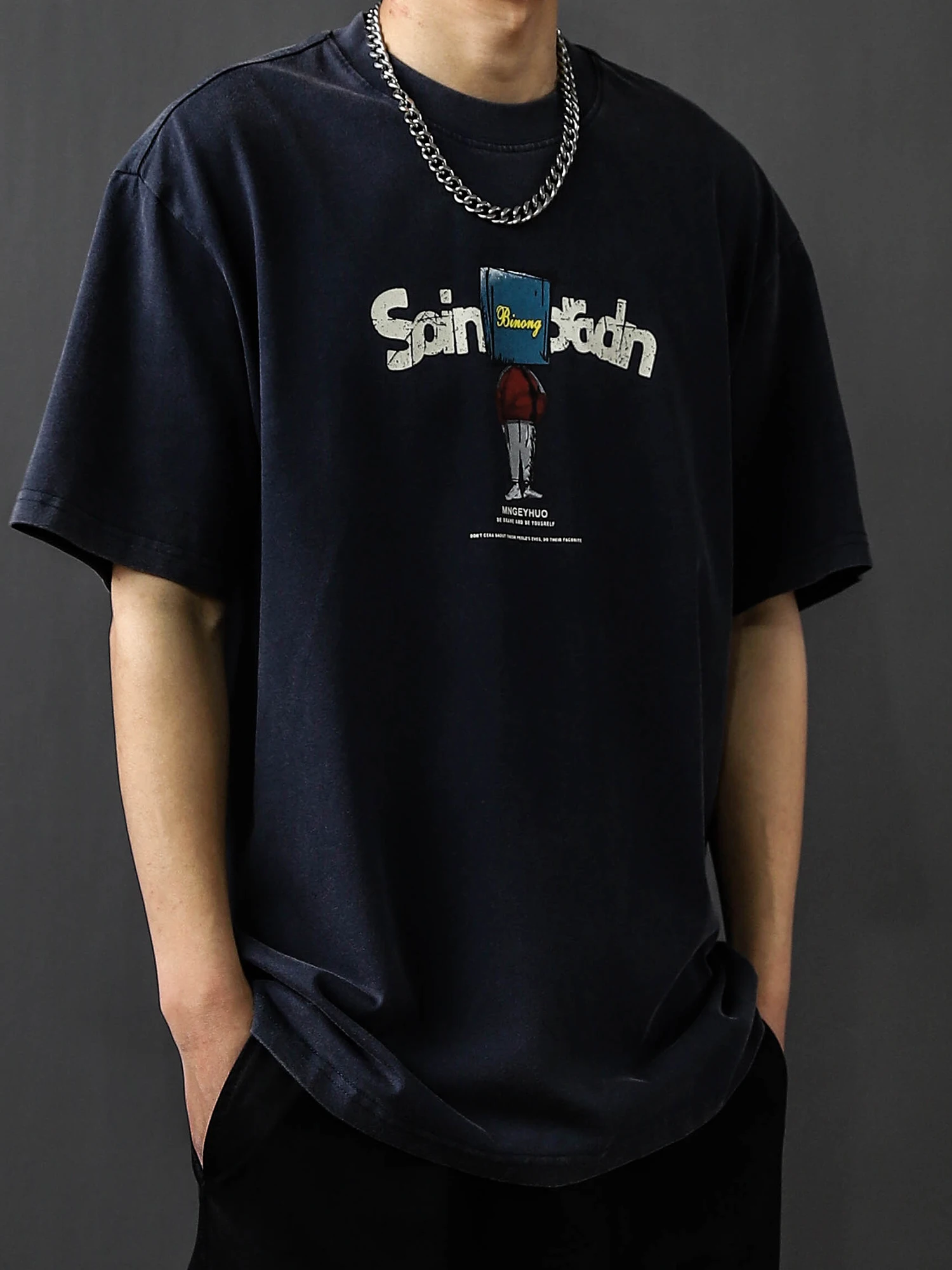 

Мужская футболка American Waed ort Sve, лето 2025, новая, с ретро-принтом, из чистого хлопка, с круглым вырезом, свободного кроя, модная.