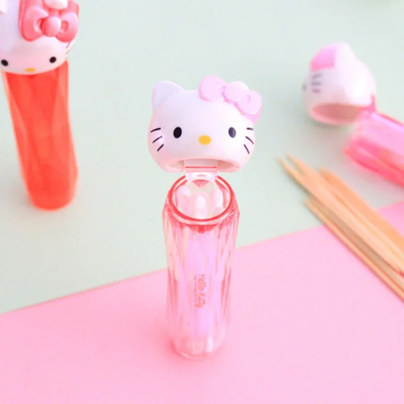 Sanrio Cartoon Cute Hello Kitty Creative Portable Toothpick Holder Travel Small Mini Cotton Swab Box Storage Tube Gift