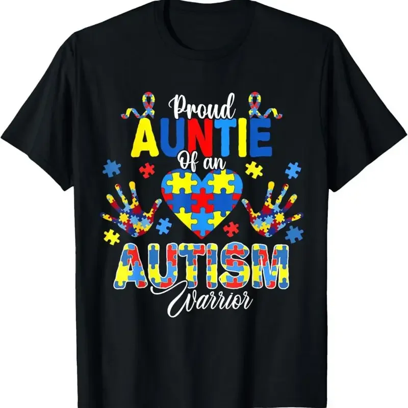 Proud Auntie Of An Autism Awareness Ribbons Puzzle Hands T Shirt