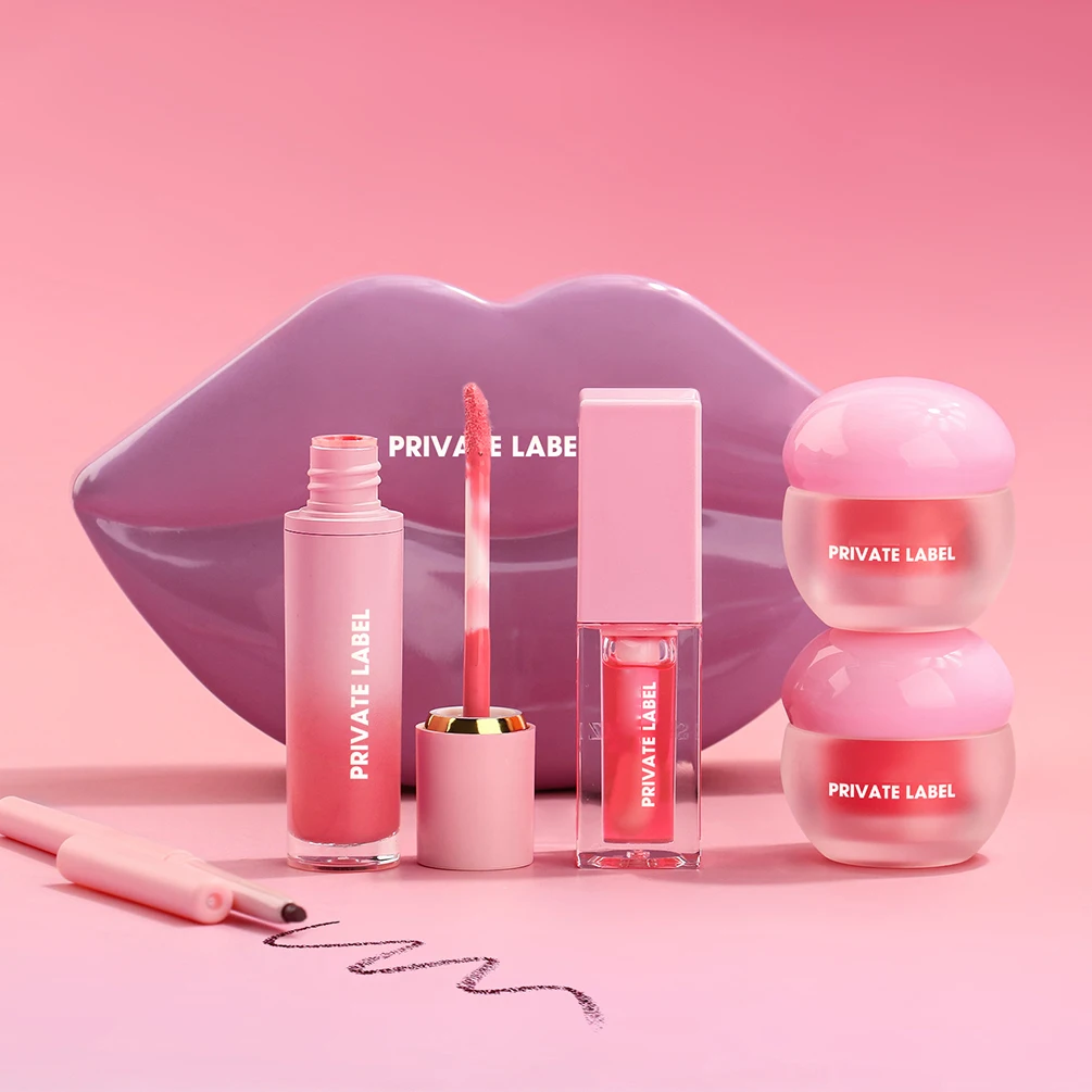 Vegan 5 in 1 Lip Makeup Set Gloss Oil Mask Liner Scrub Private Label Custom Logo Wholesale Bulk Supply for Resellers