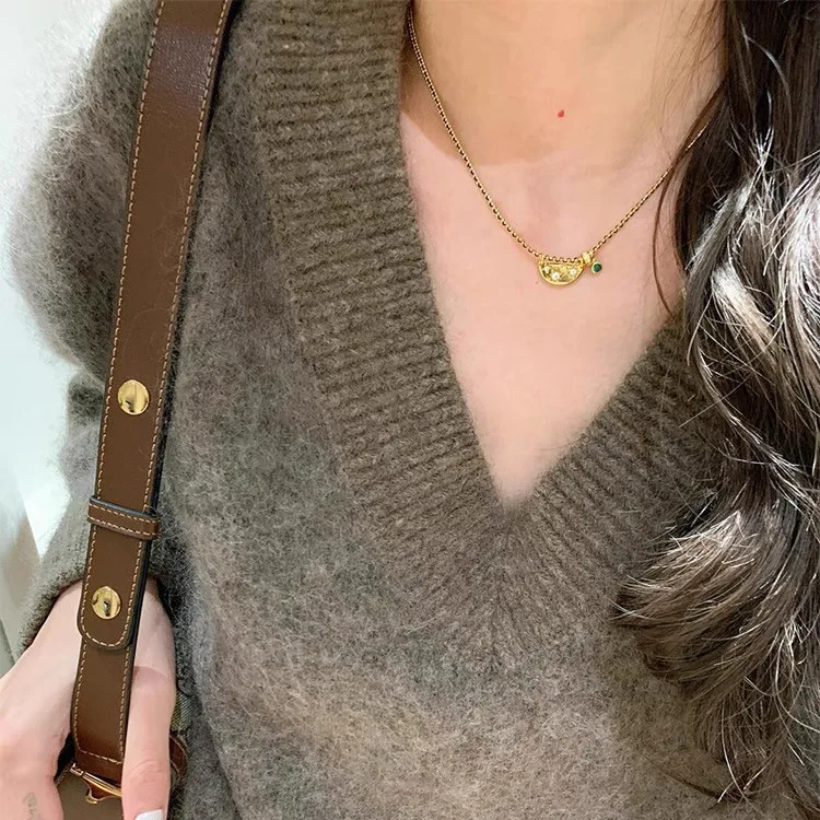 HX Vintage Black Braided Rope Necklace with Minimalist Chinese Style Heart and Smiley Face Pendant Chain for Women Jewelry view 4
