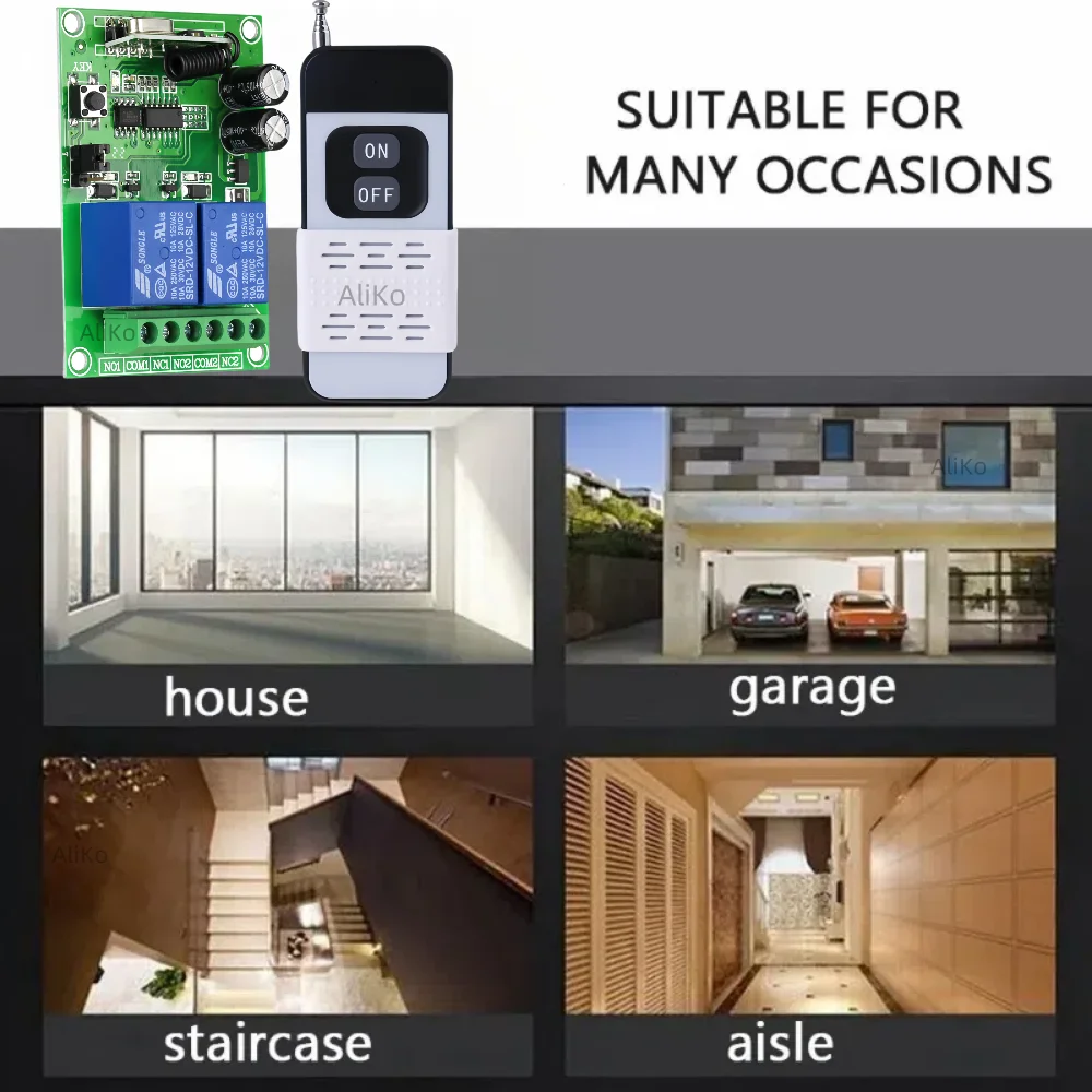 433 Mhz Wireless Light Switch Remote Control 1000 Meters Distance 24V 2CH Relay Receiver Module Control for Electronic Lock Gate