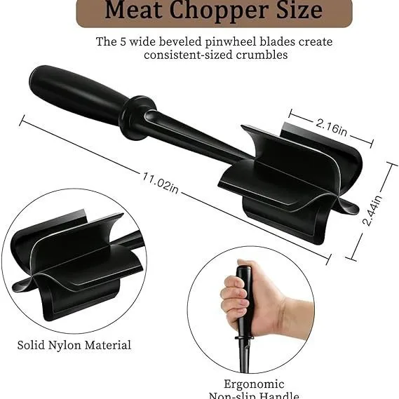 

Ground beef chopper, Hamburger heat resistant meat and vegetable masher,5 curved blades mixing and shredding kitchen tools