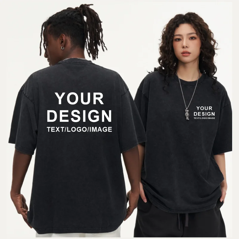 230g 100% Cotton Customized T-shirts Washed Vintage T-Shirts Street Trend Short Sleeve Tees Custom LOGO Print Embroidery