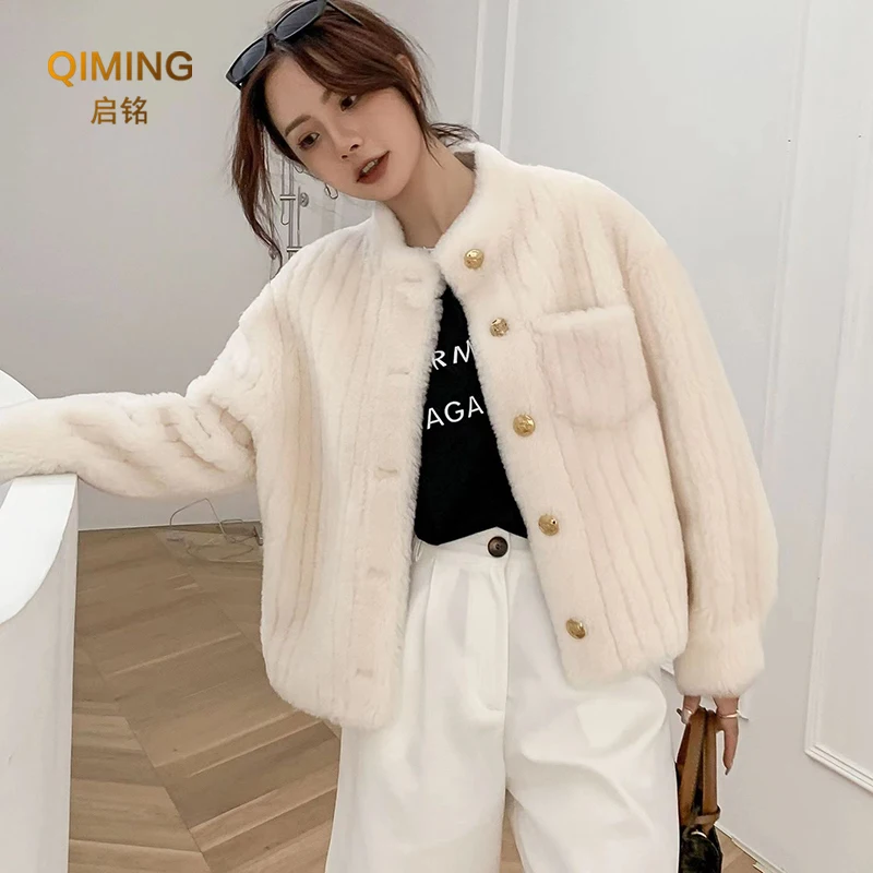 Ladies Lamb Wool Coat Autumn Winter Jackets Fashion Casual Real Fur Coat Jaket Women Short Leather Jacket Woman Plush Fuzzy