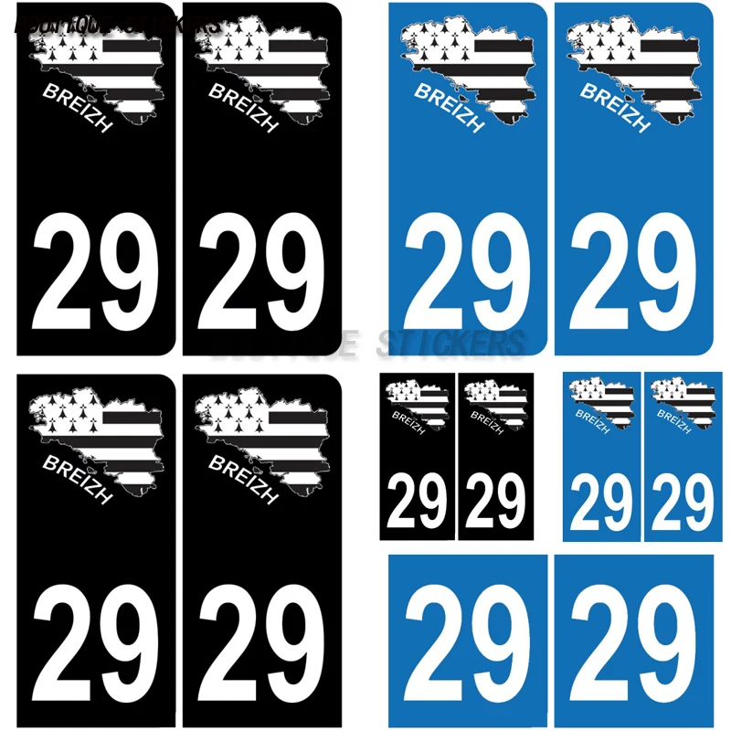 

2Pcs Stickers plaque d'immatriculation française fine noir bleu 29 carte de Bretagne Autocollants imperméables de PVC de voiture