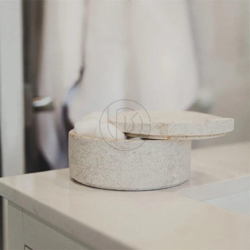 

Vintage D10x11CM Natural Marble Beige Travertine Empty Storage Jar with Lid