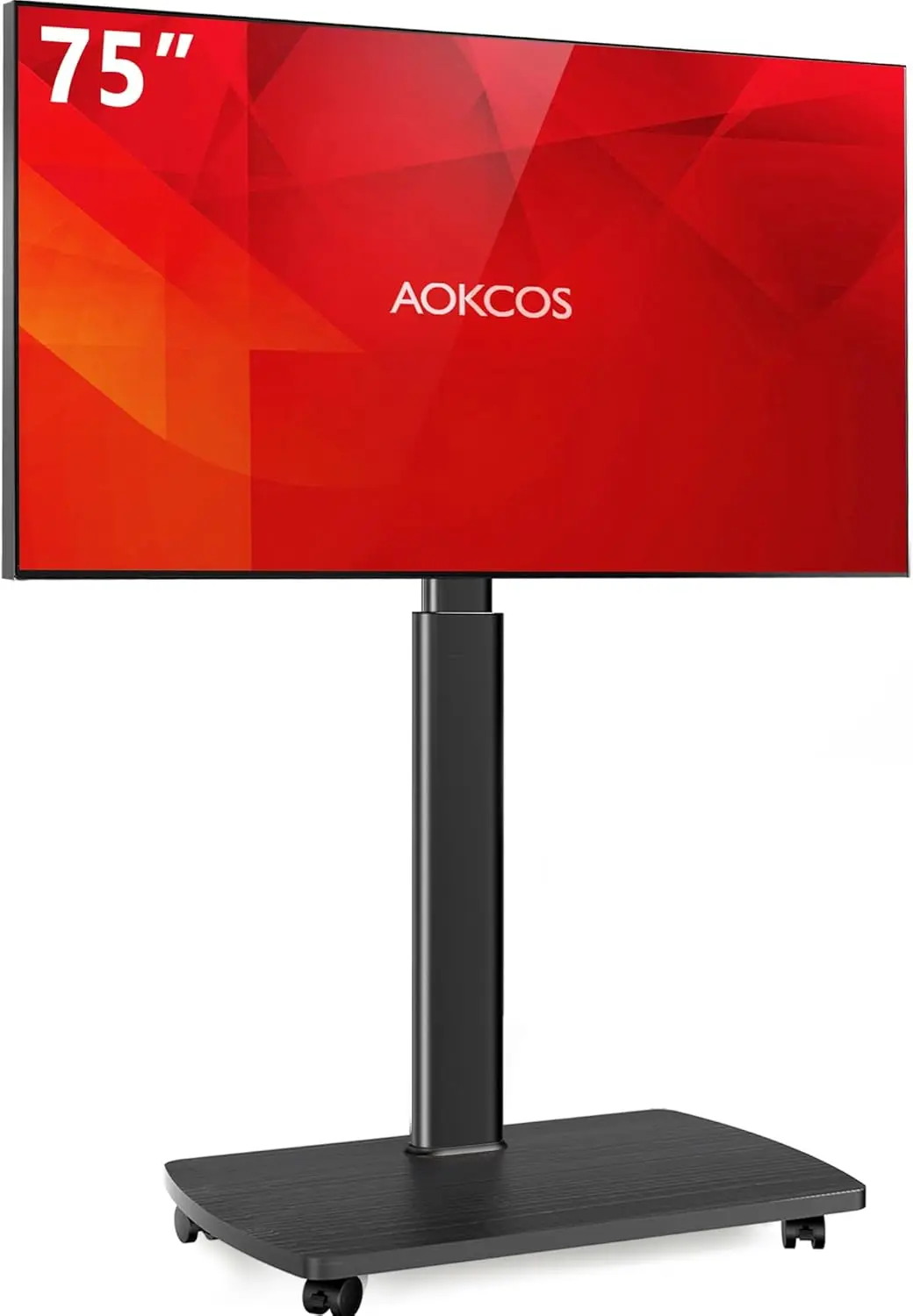

AOKCOS Rolling TV Stand for 43 50 55 60 65 70 75 Inch TVs, Portable Mobile TV Stand on Wheels, 10-Level Height Adjustabl