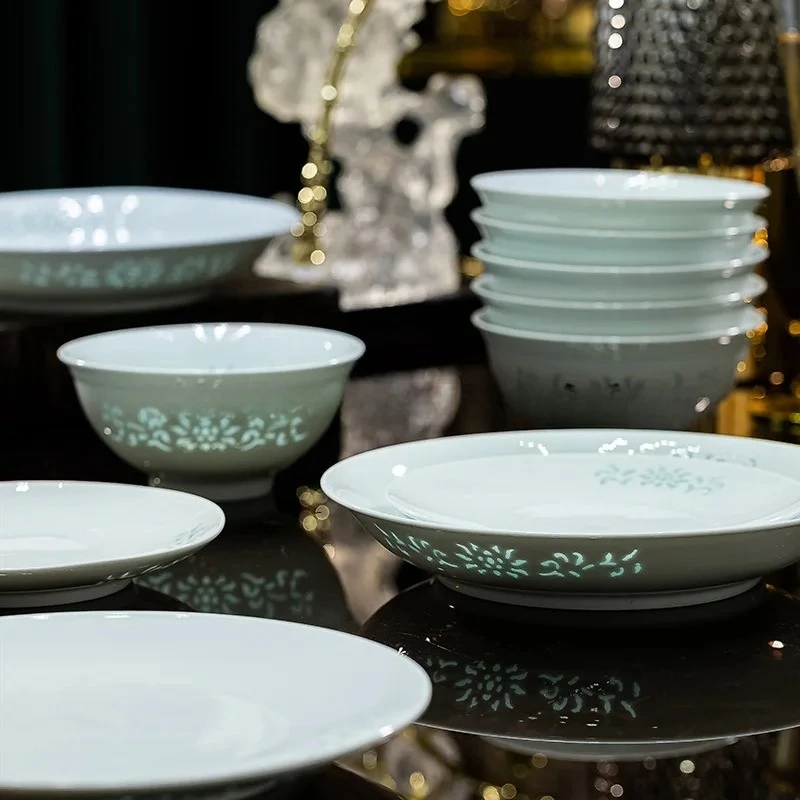 y9.4- underglaze color bowls and plates wholesale high temperature white porcelain exquisite light luxury bowl and plate set for