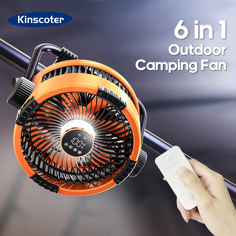 Camping Fan 20000mAh 6 in 1 Outdoor Ceiling Fan 4 Speed Adjustment Rechargeable Desktop Air Circulator LED Lighting Power Bank