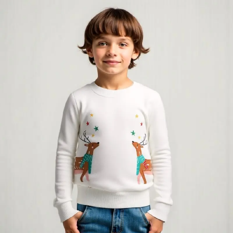 

Little maven Cartoon Christmas Deer Embroidery Boys Sweatshirt Long Sleeve Tops Festiva Sweatshirts Baby Boys Costume Sportswear
