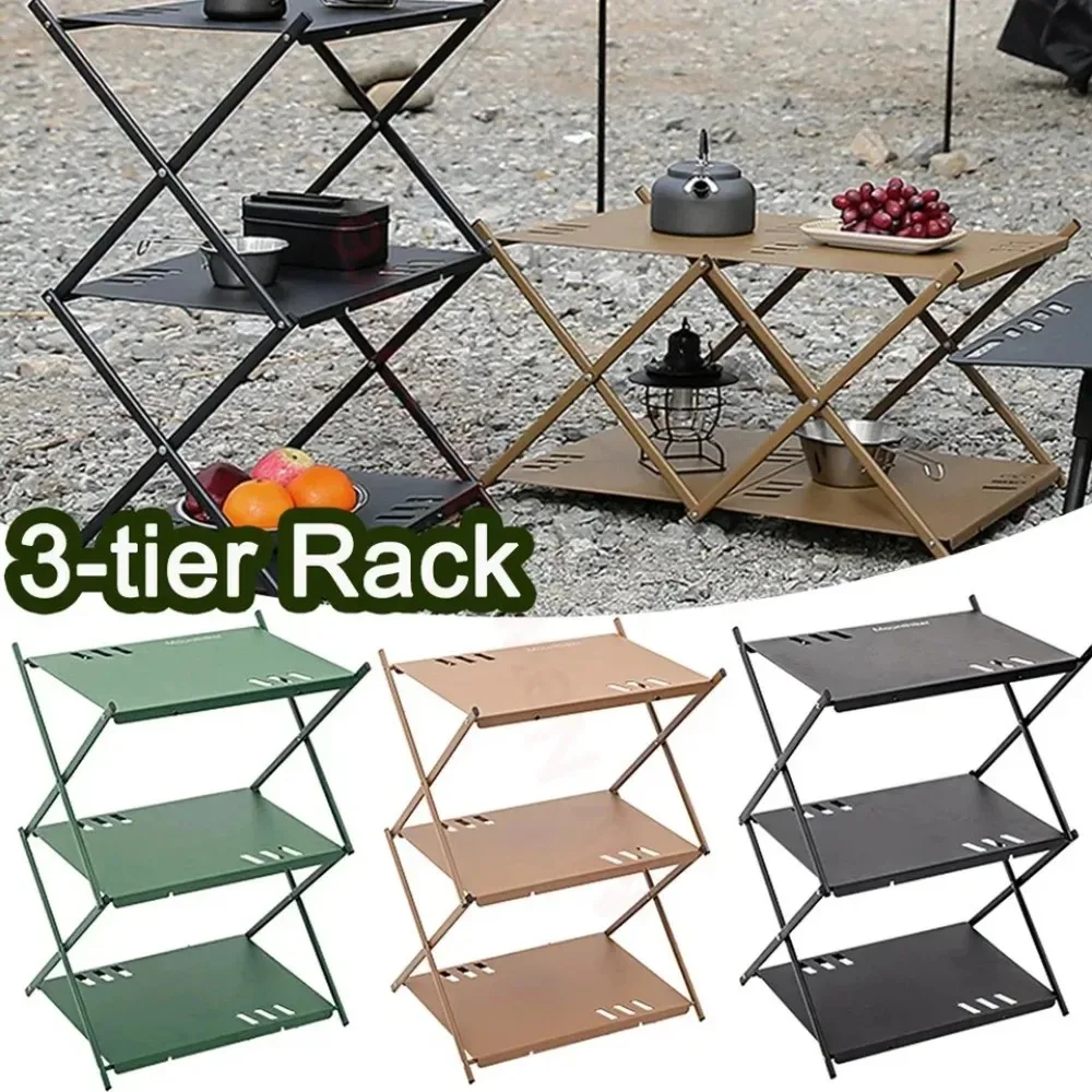4 Tier Folding Storage Rack Outdoor Camping Shelf Portable BBQ Picnic Organizer Garden Foldable Table Storage Stand