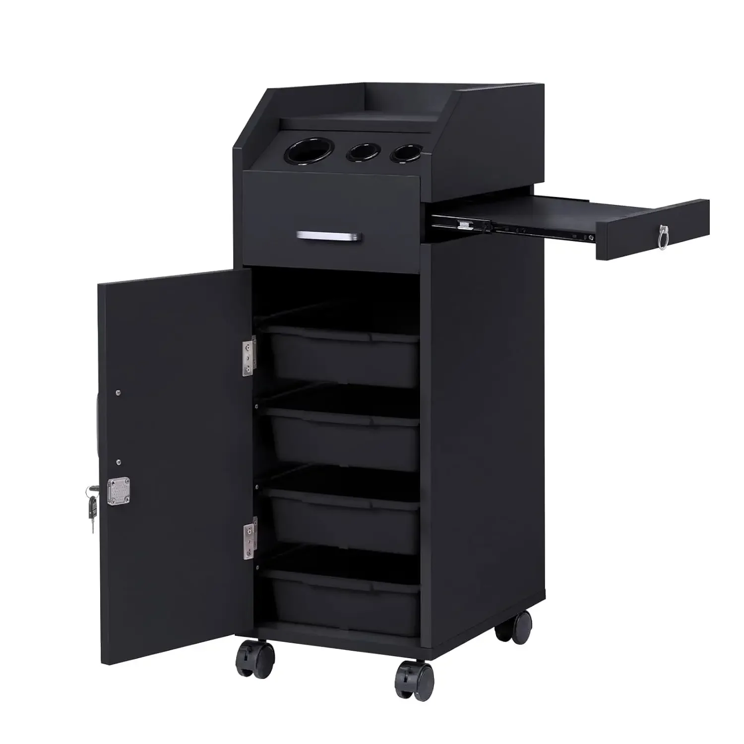 

Hair Salon Storage Cart with Wheels 3 Hair Dryer Holders 4 Drawers Lock 2 Keys, Hairdressing Tools Station, Customized