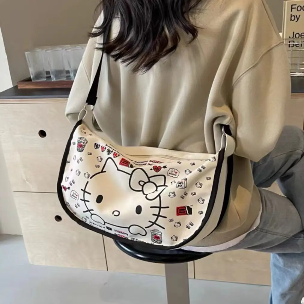 Keeplay-Sanrio Hello Kitty bolsa de lona de ombro, bolsa de estudante crossbody para mulheres e meninas, grande capacidade, novo, 2024