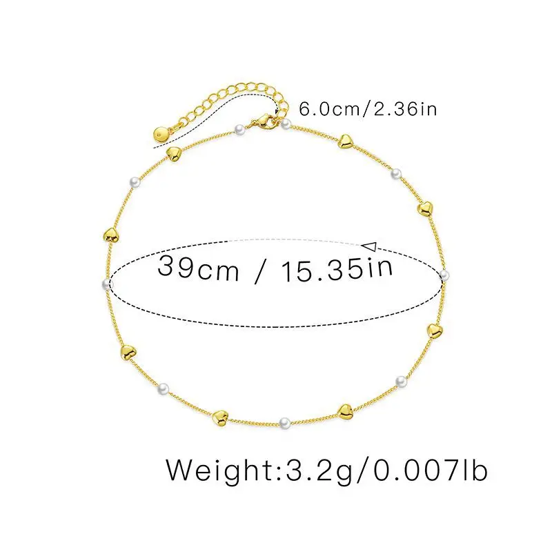 Minimalist Link Chain Necklace with Heart Beads 18k Gold Plated High Quality Waterproof Necklace for Women Jewelry Accessories