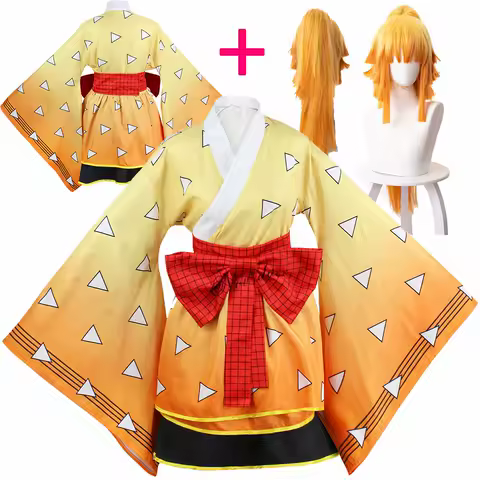 Season 2 Agatsuma Zenitsu Kamado Tanjirou Rengoku Female Cosplay Costume Uniform Wig Anime Kimono Dress Women Men