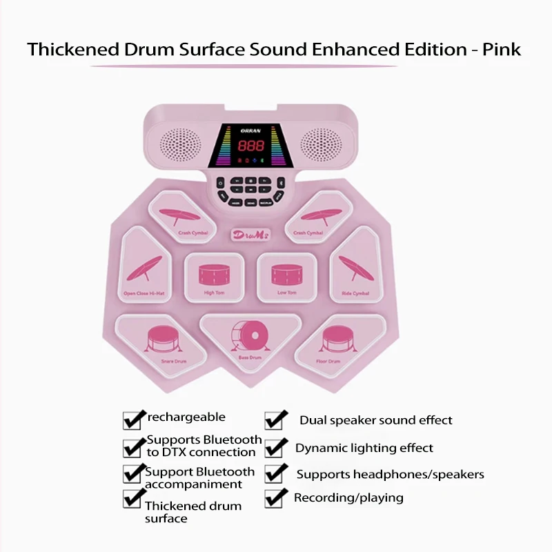 High Sensitivity Silicone Electronic Drum with Real Rebound, Delicate Hand Feel, Force Sensing, Professional Performance Experie