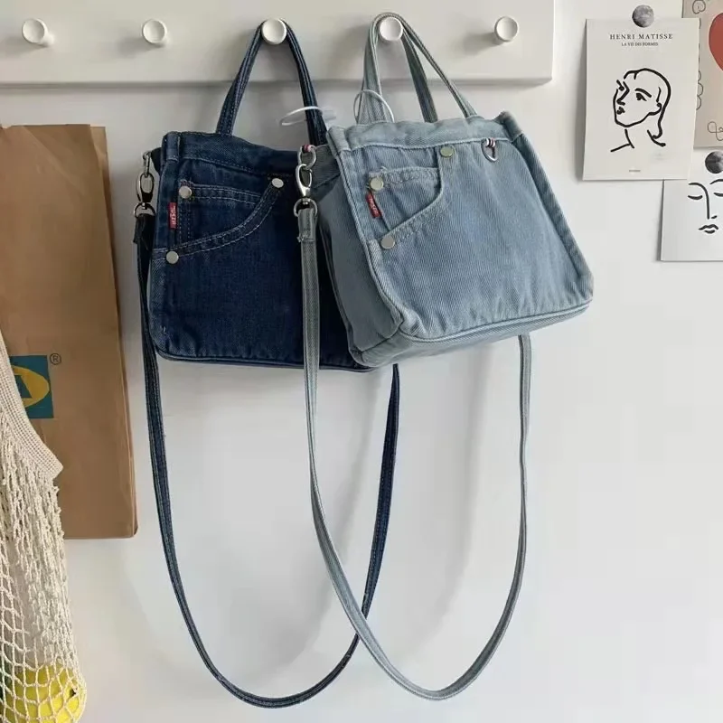 1 solid color washed old denim handbag for women's fashion single shoulder crossbody bags 2025 NEW shoulder bag for women bolsas