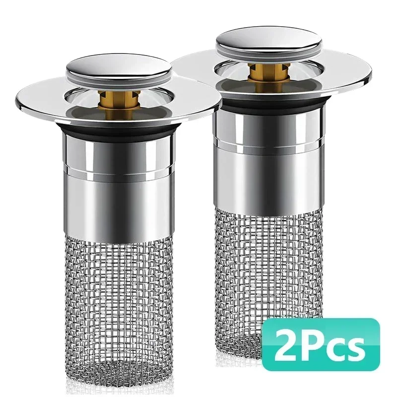 

Premium 3-in-1 Drain Strainer 2-Pack Hair Catcher Anti-Clog Fits 1-1.5 Inch Bathroom