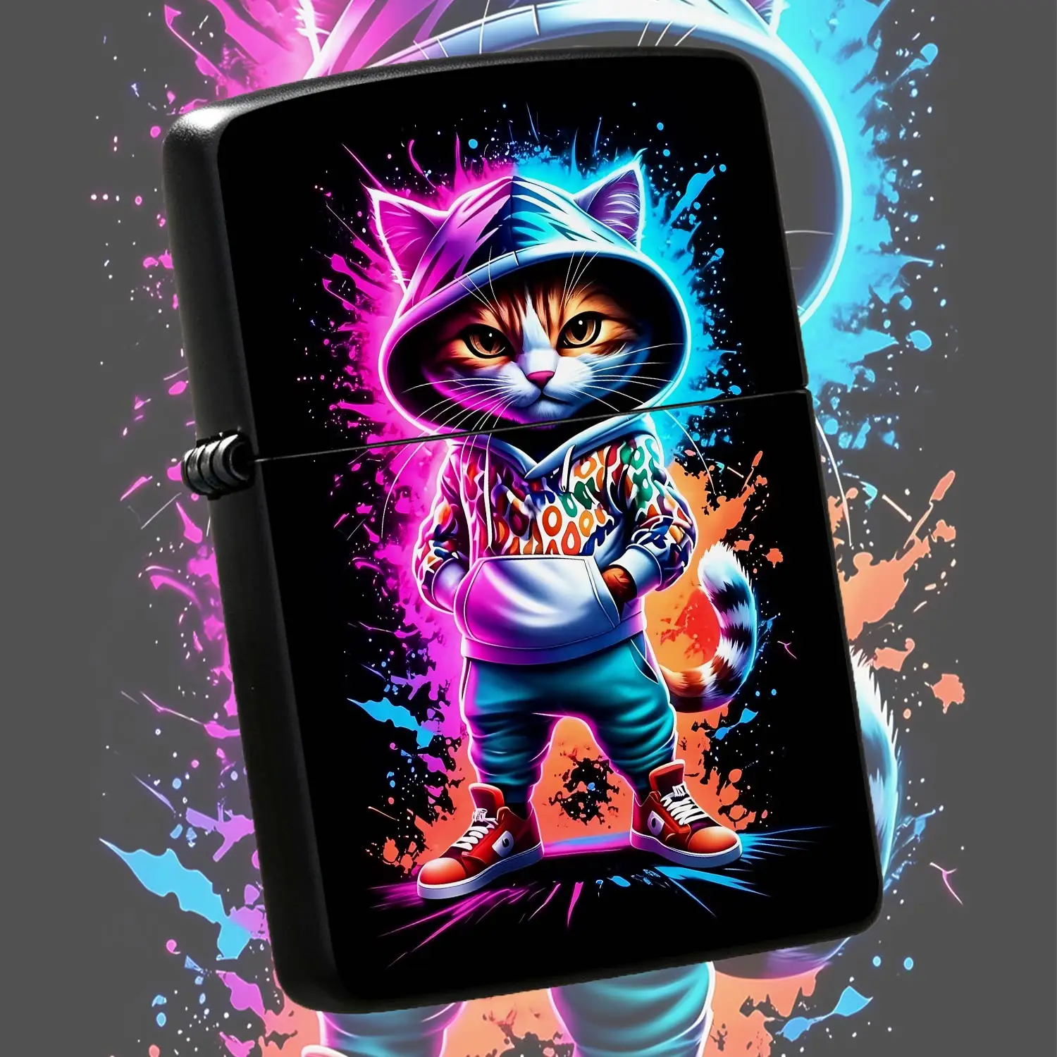 Trendy Hip Hop Cool Street Cat Lighter, Cyber Neon Colorful Stylish Unique Accessory, Portable Daily Use Ignition Tool, Creative Fun Gift For Friends, Multi-scenario Practical High Appearance Level Fashion Must-have Item A Humorous And Inte