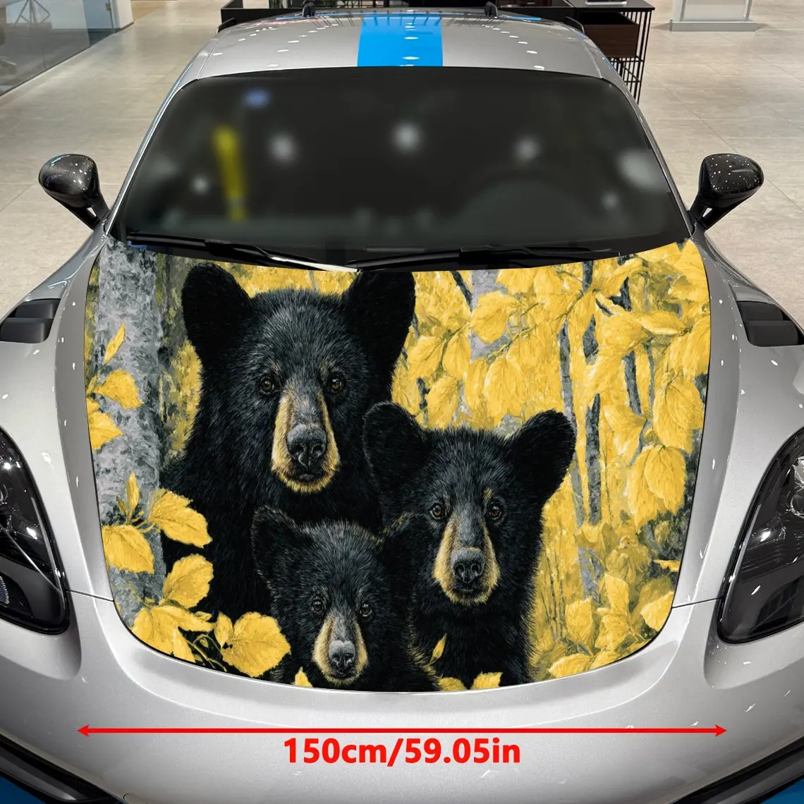 Car Decals A Bear Family Design with Yellow Foliage Elements in a Nature-Inspired Textured Background with Artistic, Warm Visual