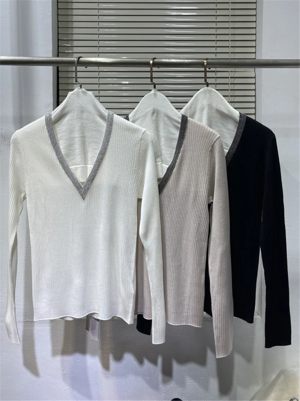 

V-Neck Wool Sweater for Women, Casual Knit Sweater, Bottoming Shirt, Female Top, New Product