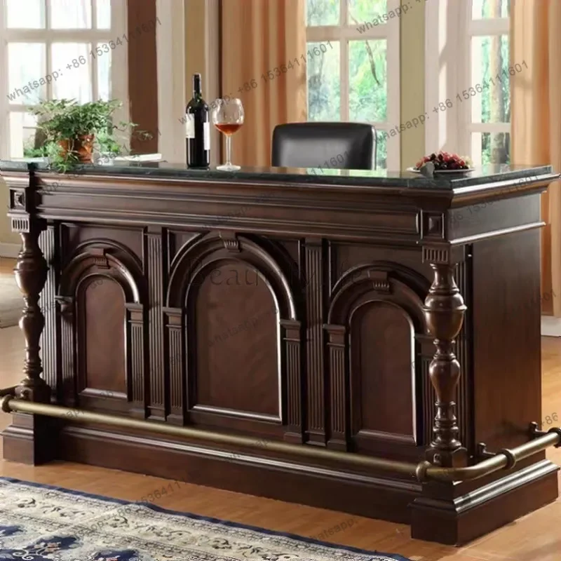 FG10American retro all solid wood bar cabinet household marble checkout page