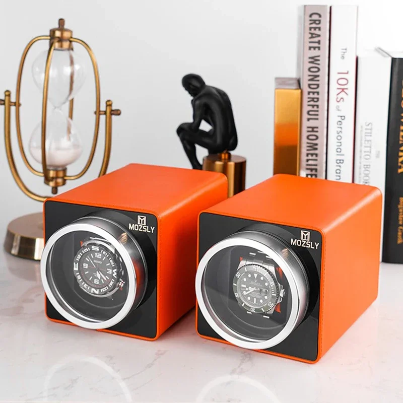 Mechanical Watch Winders Battery Operated Automatic Watch Winder Box Rotating Japanese Motor Leather Orange Watchs Storage Boxes