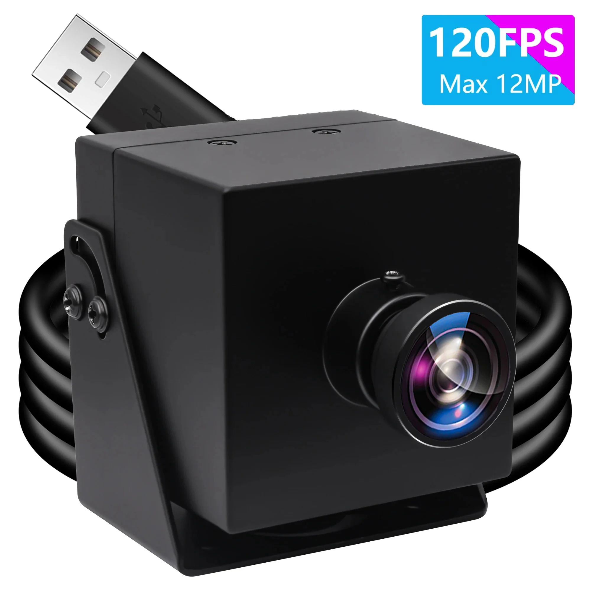 ELP 12MP Wide Angle USB Camera 1080P 120fps High Speed PC Webcam with No Distortion Lens Mini UVC Industrial Lightburn Camera