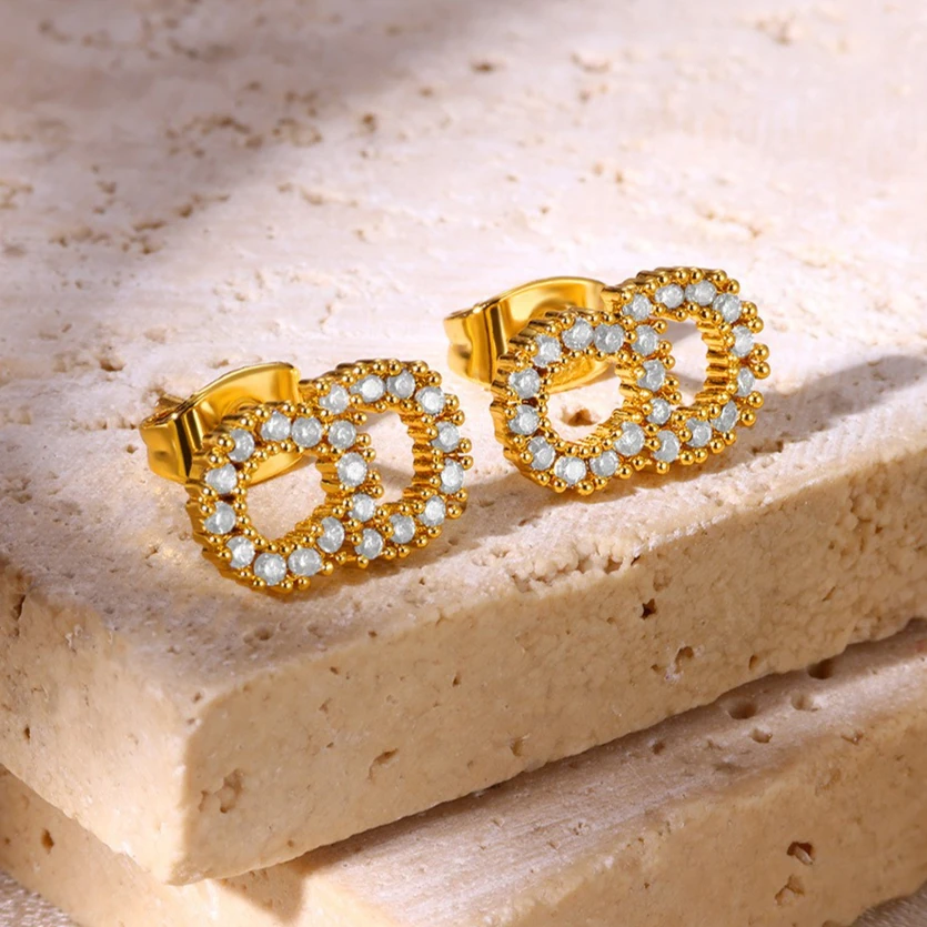 

European and American Style Light Luxury Design Zircon Earrings, Personalized Party and Wedding Stud Earrings, High-end Gifts