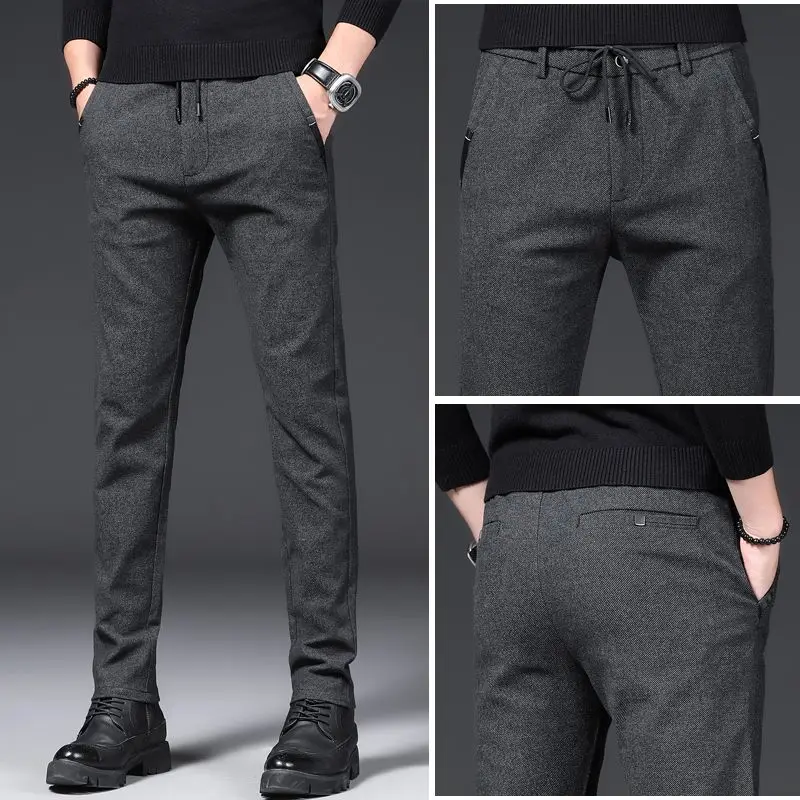 

2025 New Men Casual Sports Track Pants Male Business Straight Blazer Pants Versatile Slim Fit Solid Color Elasticity Trousers