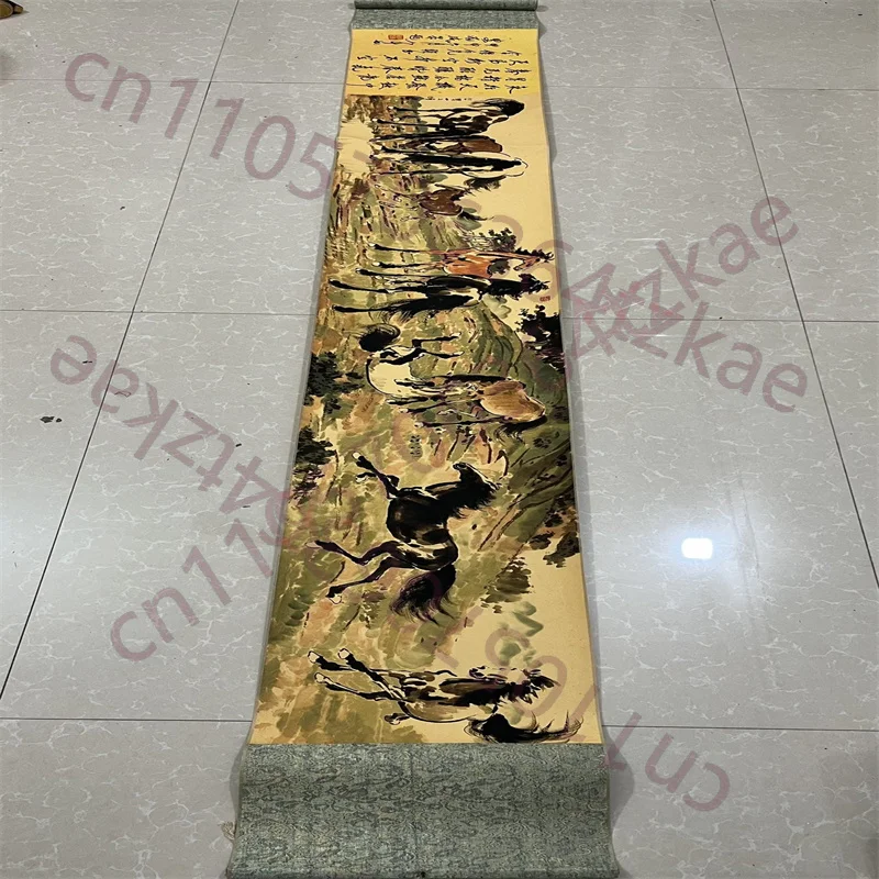 

Китайская древняя рисованная бумага, живопись с изображением животных, картина «Десять лошадей» Сюй Бэйхуна, длинная свитковая живопись