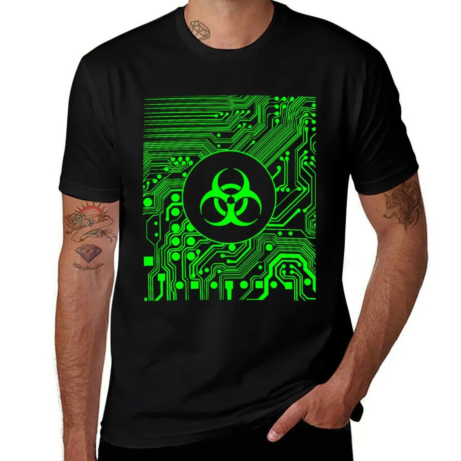 Green Biohazard (Cybergoth) T-Shirt Basic Solid Color Short Sleeve Cotton Top T-Shirt