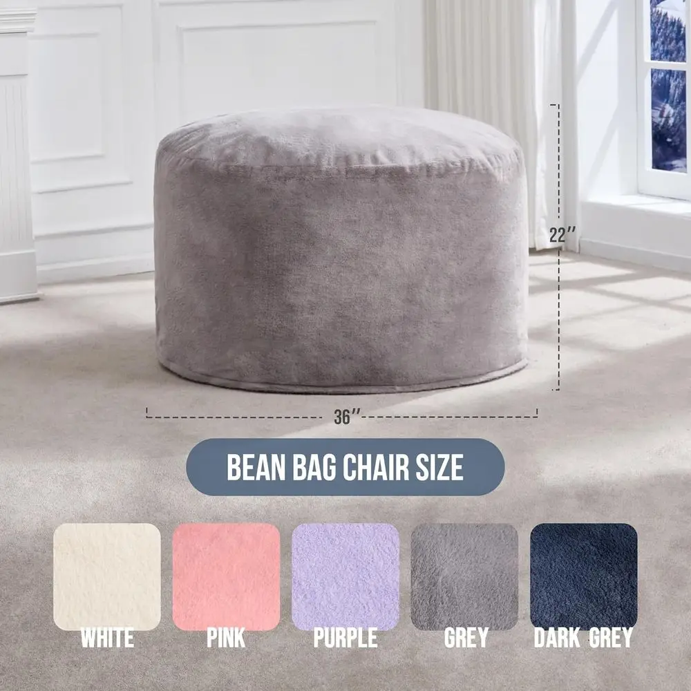 Adult Bean Bag Chair 3T Large Lounger Plush Cover, Grey | Memory Foam Filled, Removable Washable Cover, Portable Handle, Relaxin