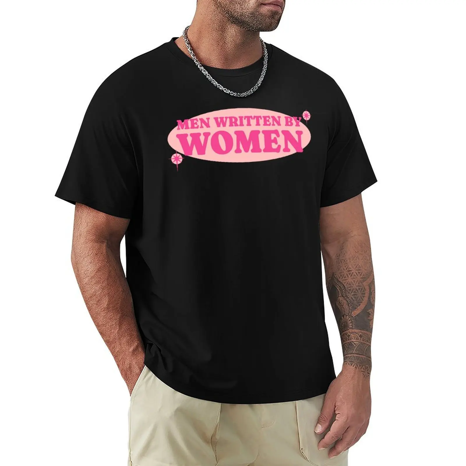 

men written by women, pink T-Shirt Casual Fashion Short Sleeve Cotton T-Shirt