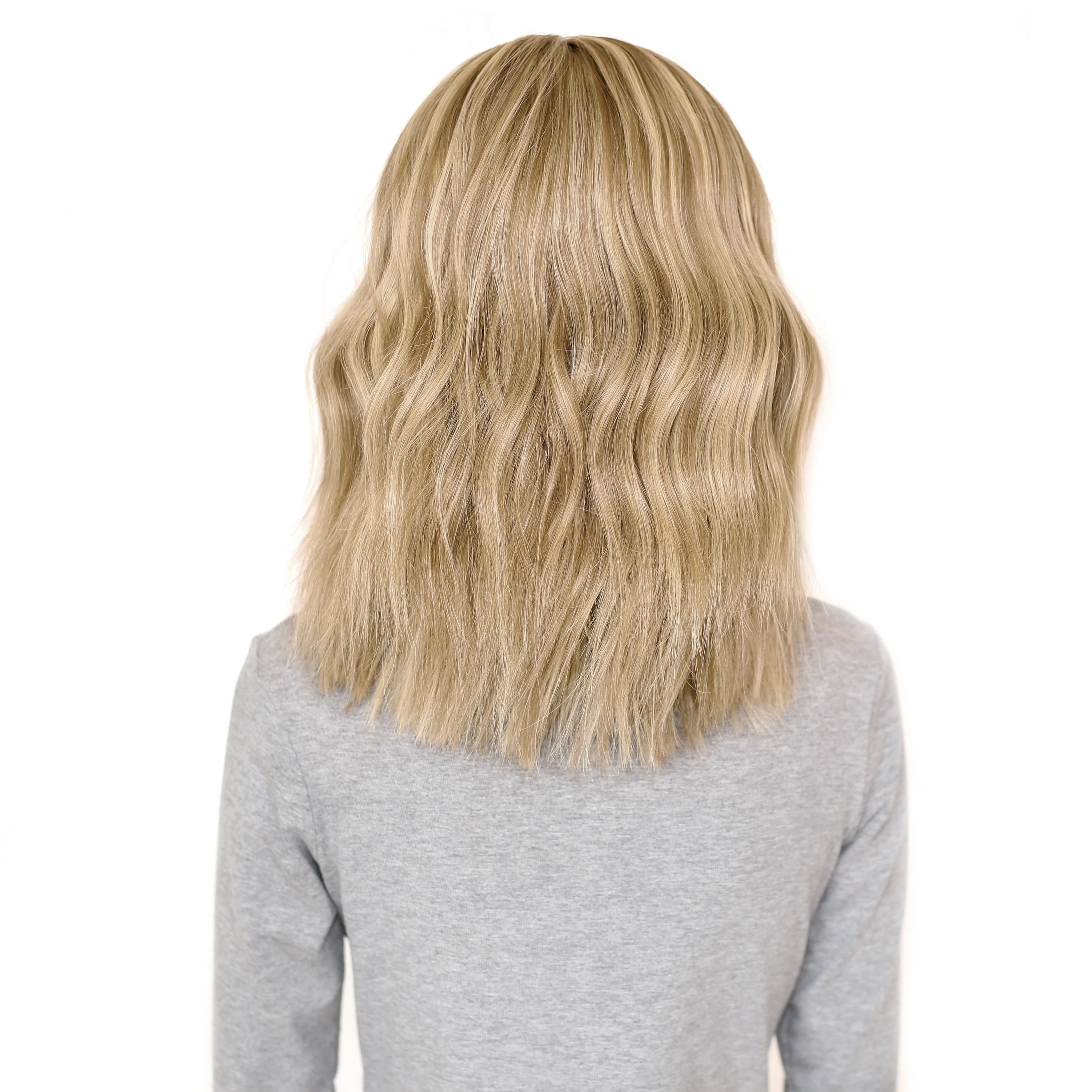 Remy Human Hair Lace Front & Top Wig Gloden Blonde Highlights Added on to Bronze, Luxury Hand Painted Human Hair Wig