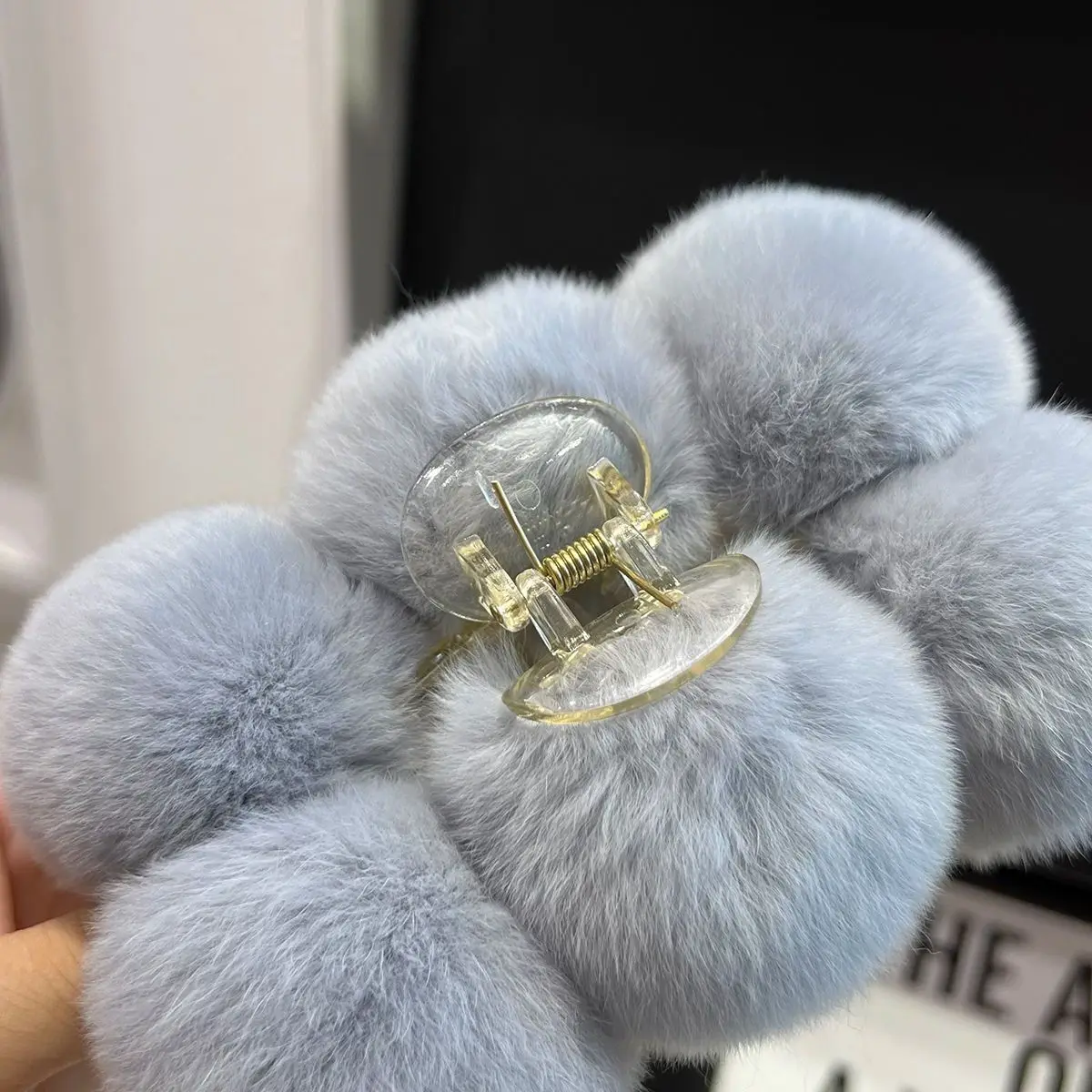 New 100% Real Rex Rabbit Fur Big Hair Clip For Women Furry Claw Cute Plush Ponytail Hair Barrettes Female Accessories