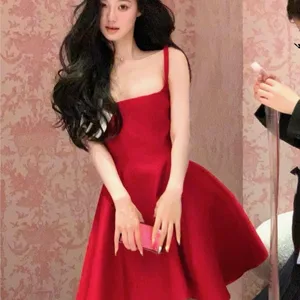 Mini Elegant Princess Party Dresses, Spaghetti Bracelet, Chic Dress for Ladies, Christmas and Undergraduate, Red, Korean, Summer 6 Main Sales Red Graduation Dress - №6