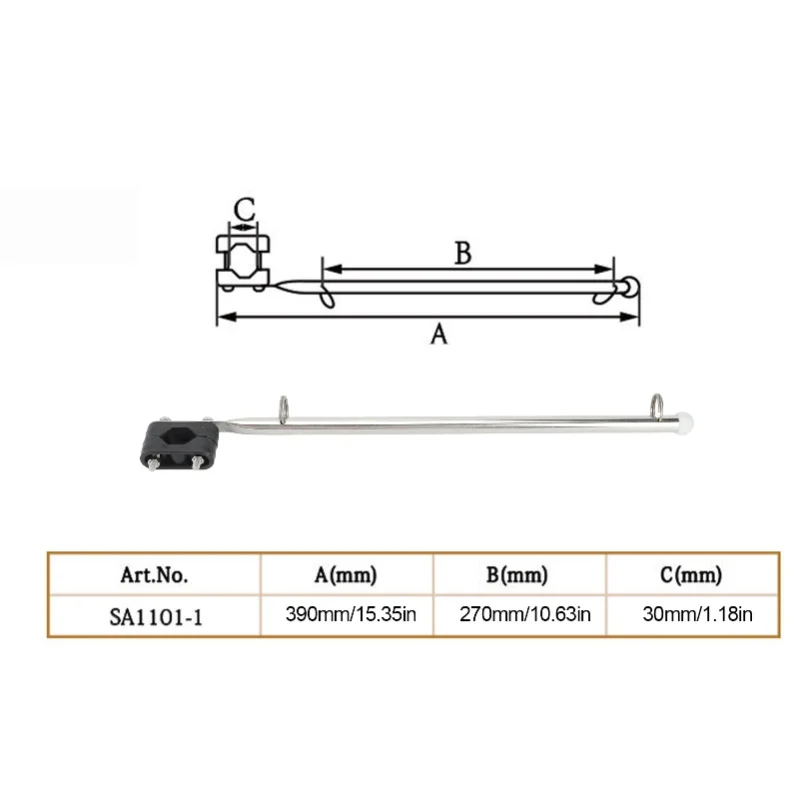 390mm/15.35in Marine Rail Type Flag Pole Adjustable Stainless Steel For Boats Yachts Sailboats Speedboats