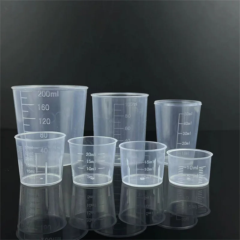 

100Pcs 10/15/20/30/50ml Plastic Measuring Cup With Scale Clear Liquid Disposable Measurement Cups Laboratory Kitchen Baking Tool